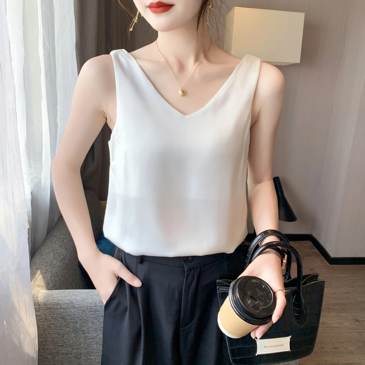 

Майка женская без рукавов, корейский стиль, искусственный шелк, верхняя одежда