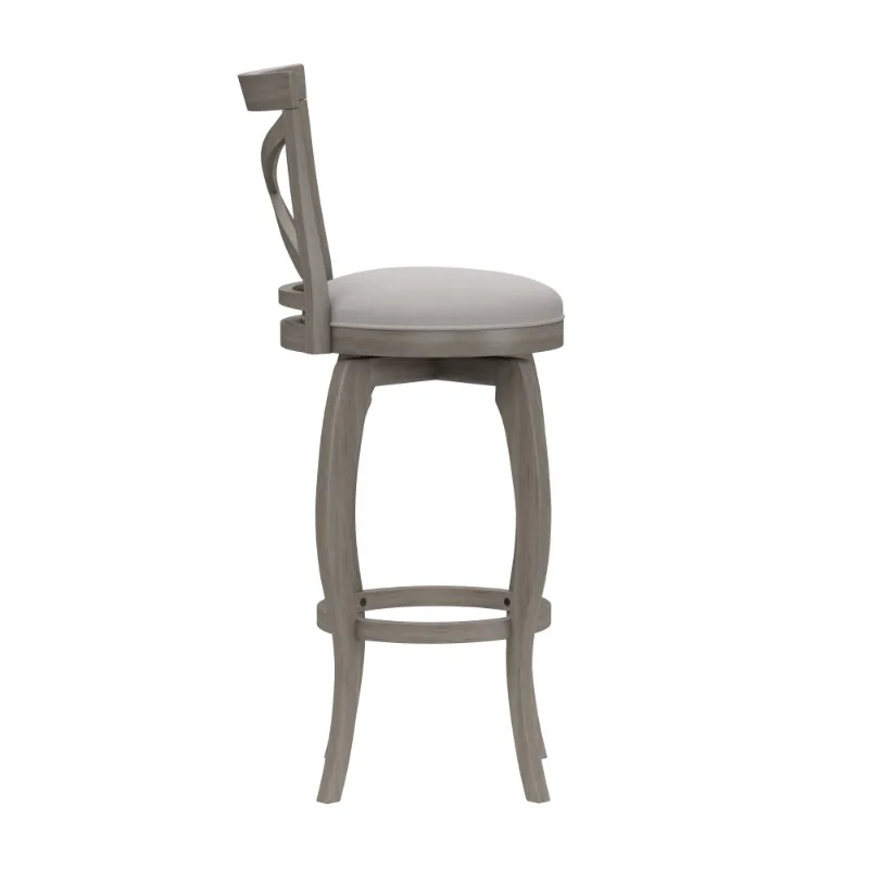 

Hillsdale Furniture Ellendale X-Back Wood Padded Swivel Bar Height Stool, Aged Gray