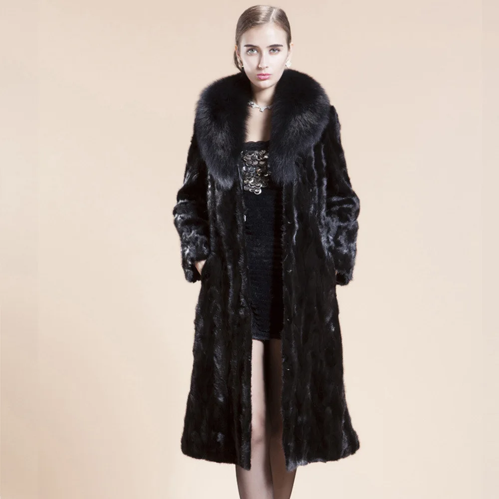 Women's Leather Fur Coat Long Faux Fur Coat Big Fur Collar Imitated Mink Fur Coat Women Faux Fur Coat