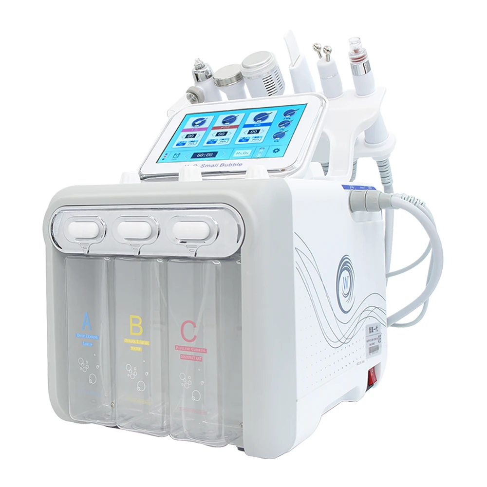 

6 in 1 Hydro Oxygen Small Bubble Facial Machine Skin Cleansing Beauty Instrument RF Lifting Blackhead Remover Aqua Facial Device