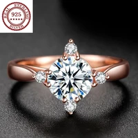 Korean Style S925 Silver Plated Rose Gold Mossan Diamond Ring Living Delicate Flower Ring Sweet Light Luxury Female Jewelry