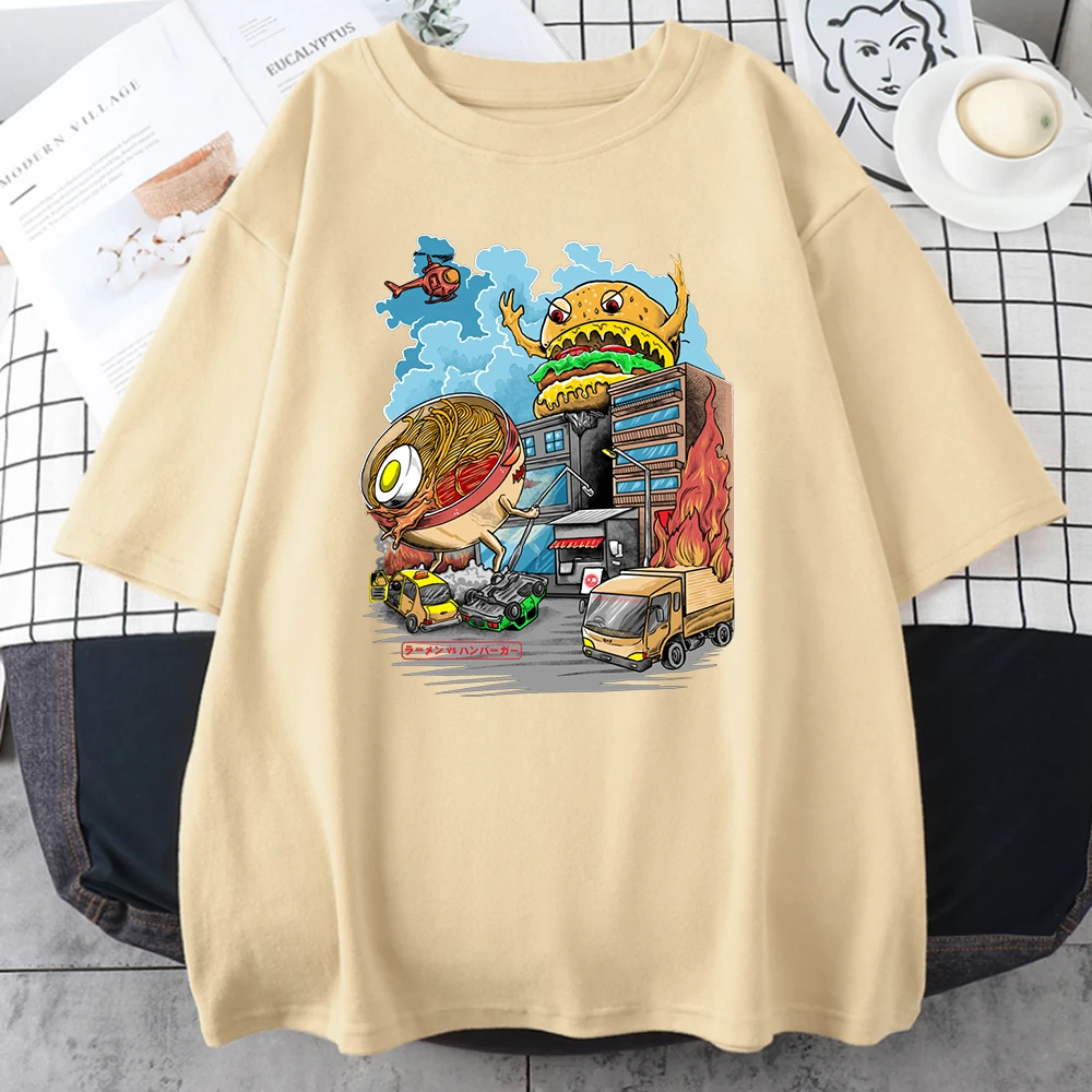 

Мужские футболки с принтом бургеров, монстров, рамен, винтажная уличная одежда оверсайз, забавная одежда, мужские хлопковые футболки