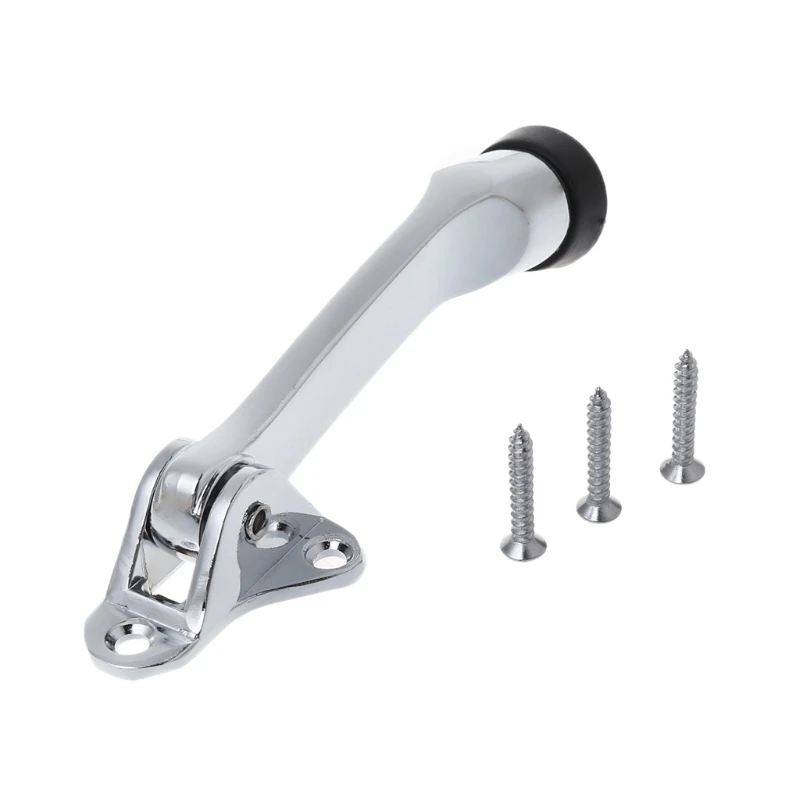 

Zinc Alloy Satin Chrome Lever Door Stopper With Rubber Feet Mounted Holder Dropship