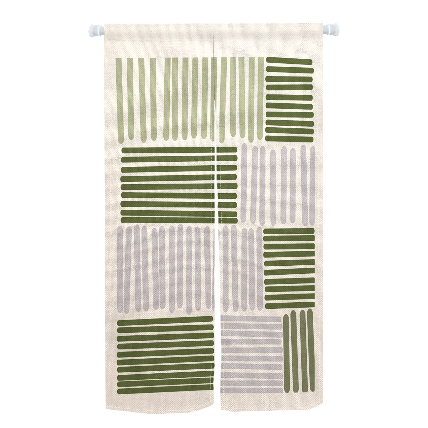 Простые японские дверные занавески с зелеными линиями Короткие непрозрачные