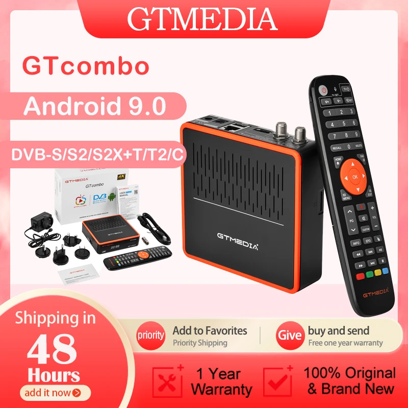 GTMEDIA GT Combo Android 9.0 TV BOX 4K 8k WiFi DVB-S2/S2X+T2/Cable Sat TV Receiver M3u+Ccam Google Europe Stock in Spain