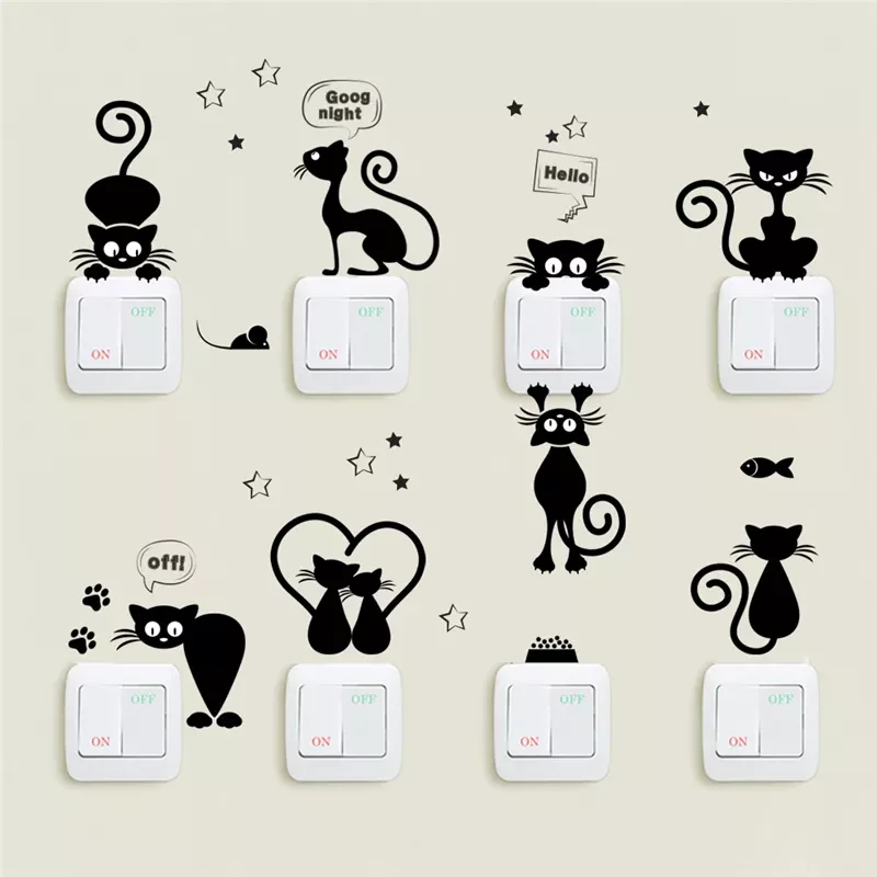 

Cat Light Switch Phone Wall Stickers For Kids Rooms Diy Home Decoration Cartoon Animals Wall Decals Pvc Mural Art