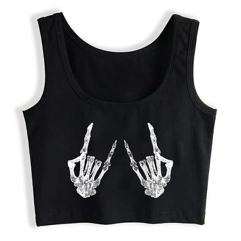 

Lasting Charm Halloween Comic Skeleton Rocker Graphic Custom Crop Top