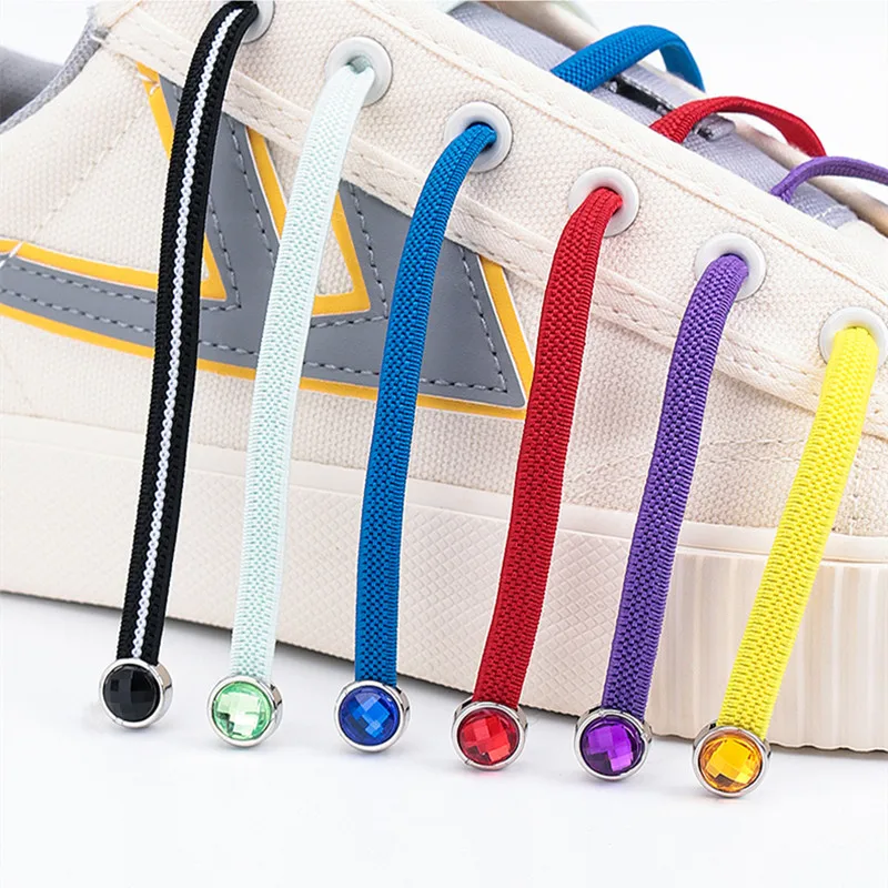 

2022 Colorful Diamond Elastic Laces Sneakers No Tie Shoelaces Rhinestone Shoe laces without ties Kids Adult Quick Flat Shoelace