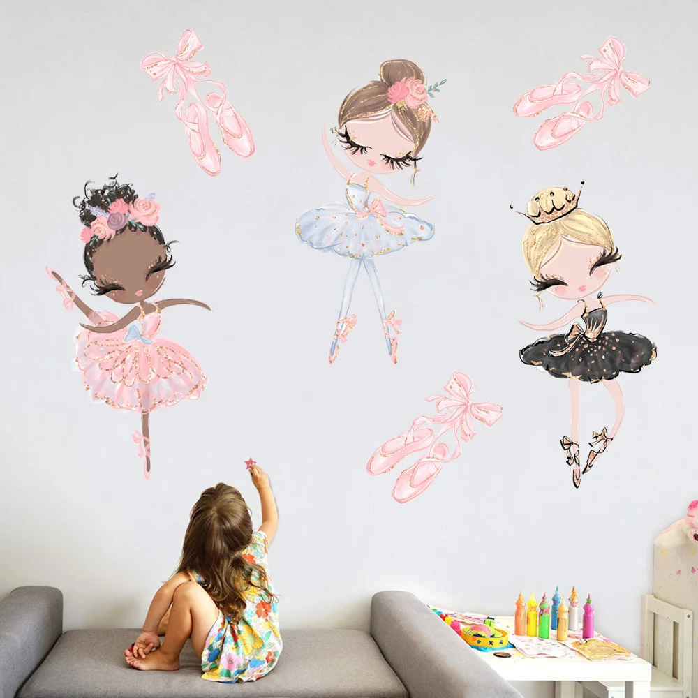 

Cute Ballet Girl Wall Stickers for Kids Girls Room Bedroom Decor Cute Cartoon Princess Nursery Art Wall Paper Kids Room Decor