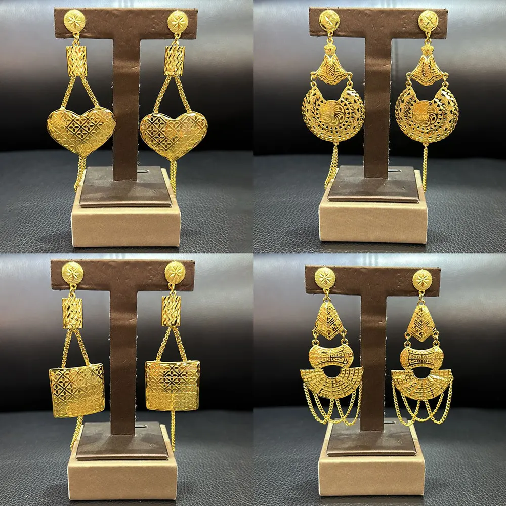 

Drop Earrings Jewelry Set for Women Afrian Dubai Weddings Statement Earrings for Engagement Gold Plated Earrings Accessories