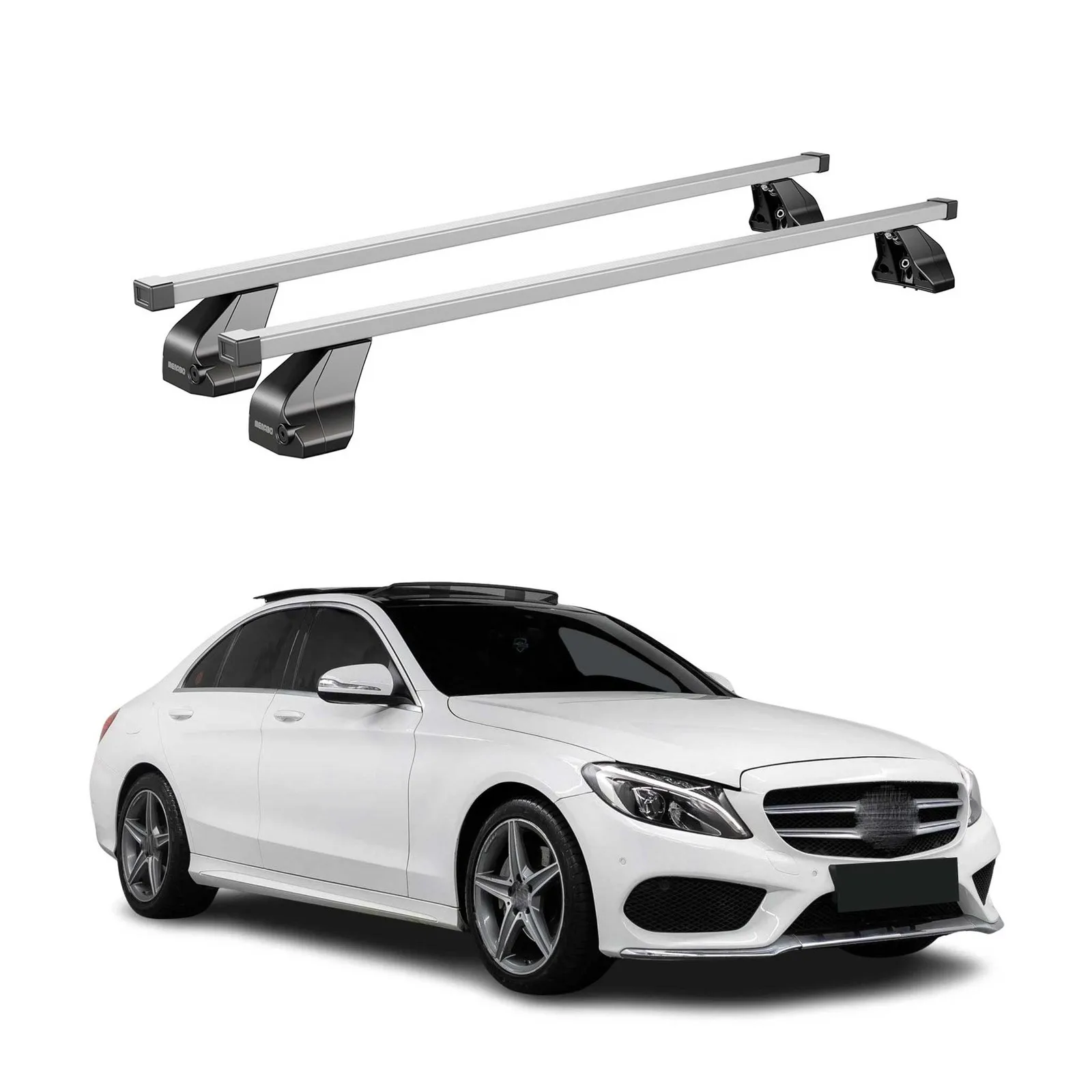 Фото Для 2015-2021 Mercedes C Class W205 Комплект багажников на крышу серого цвета №1