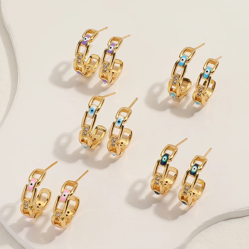 

Women's Fashion Personality Earrings C-shaped Earrings Drop Oil Devil's Eye Earrings Hip-hop Versatile Earrings Holiday Gift