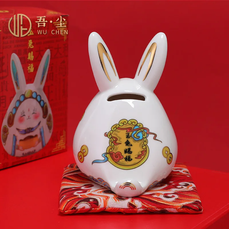 Новогодняя керамическая копилка в виде кролика украшение для дома и гостиной