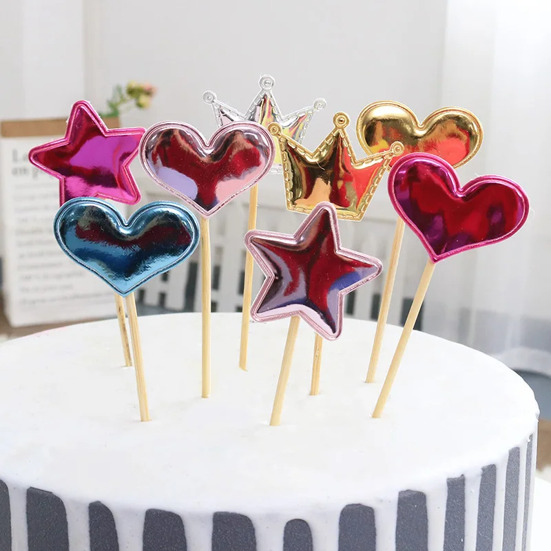 

5 шт./пакет красочные звезда в форме сердца в форме короны Топпер для торта «С Днем Рождения» кекс фигурки жениха и невесты; Детские Свадебны...
