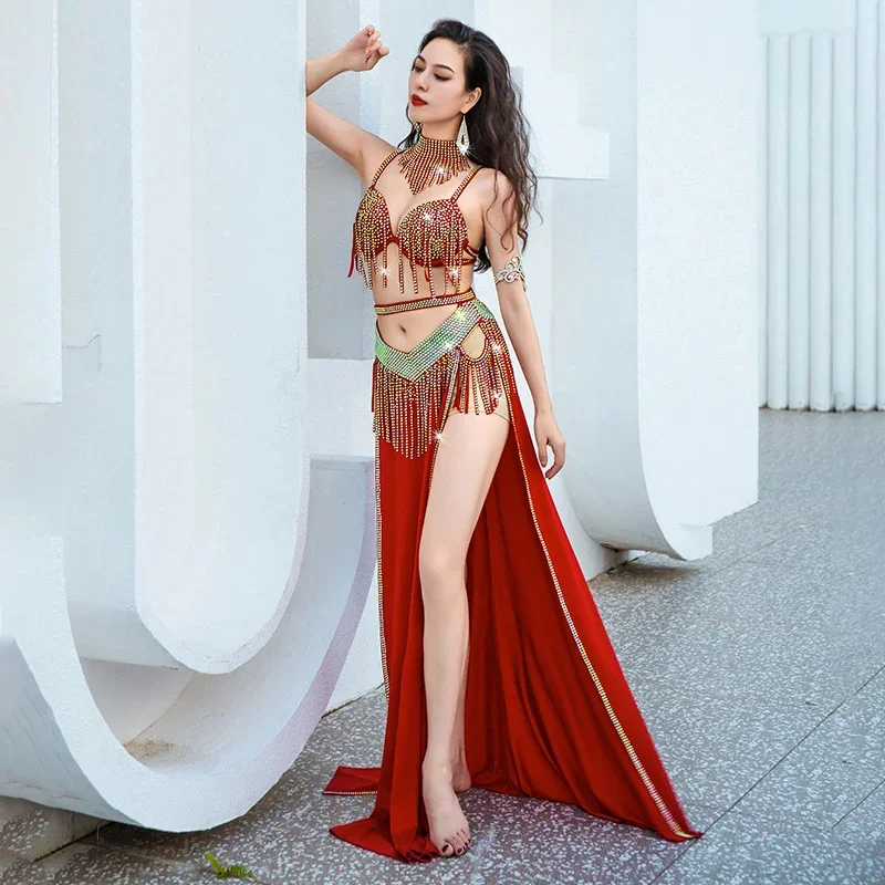 Женский костюм для танца живота комплект из бюстгальтера и длинной юбки со