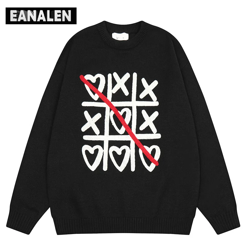 

Harajuku personality creative jumper sweater men's Korean retro pullover oversized knitted sweater grandpa ugly sweater women's