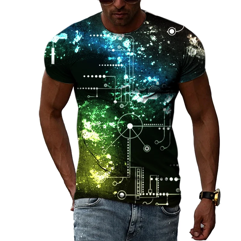 

Summer online hot selling circuit board graphic t-shirt men's summer fashion round neck personality creative print t-shirt top