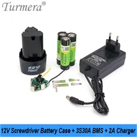 turmera 12v screwdriver drill battery case with 3s 30a bms 18650 hoder 12 6v 2a li ion battery charger use in 10 8v shura shrika