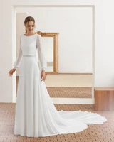 elegant a line long sleeve wedding dress 2022 o neck beading floor length sweep train satin chiffon bridal gown plus size custom