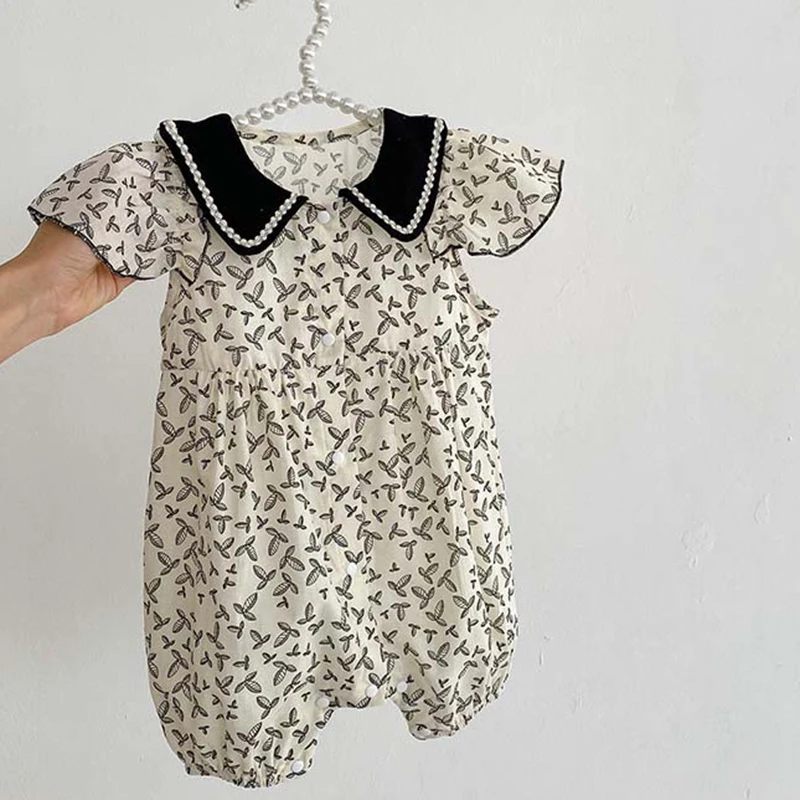 

Комбинезон для новорожденных девочек, хлопковый комбинезон с рукавами «летучая мышь» и принтом для маленьких девочек, летняя одежда для ма...