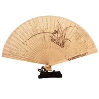 fragrant wood fan ancient style double sided printing mens and womens folding fan suzhou fan 7 inch hollow fan hand held fan