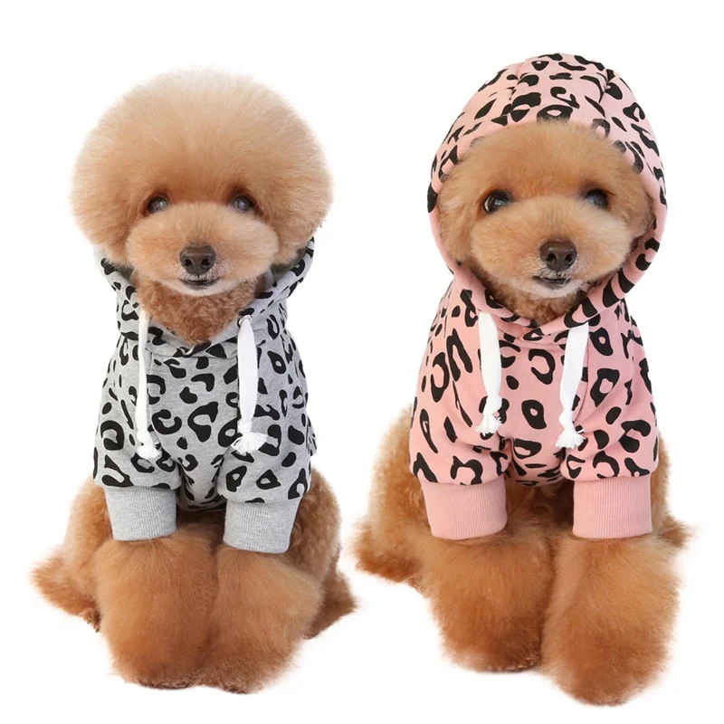 

Pet Dog Hooded Fleece Coat Leopard Print Puppy Warm Thickening Jacket Cold Proof Pocket Dogs Clothes Pets Warmed Costumes
