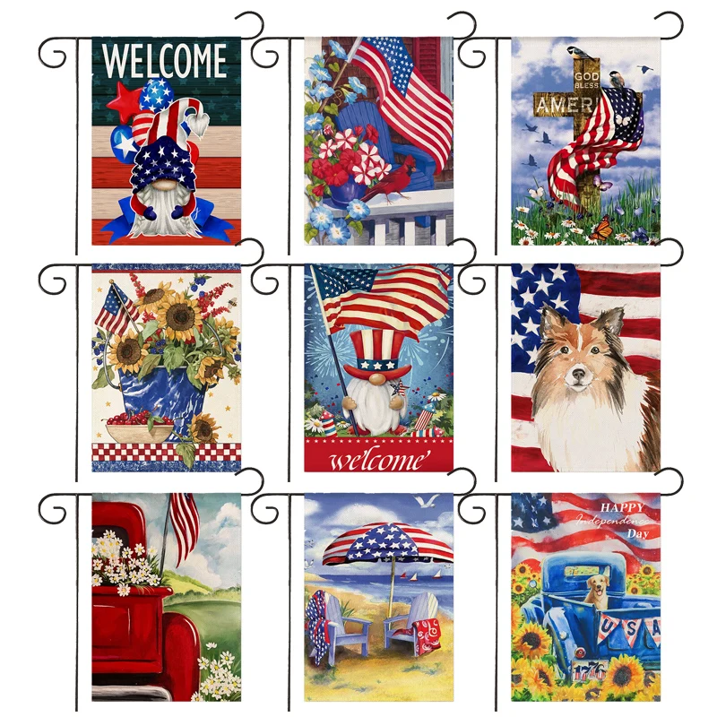 

New WZH Independence Day Garden Flag 30*45CM（11.81IN*17.71IN） Welcome Gnome Patriotic USA Flag Yard Outdoor Decor