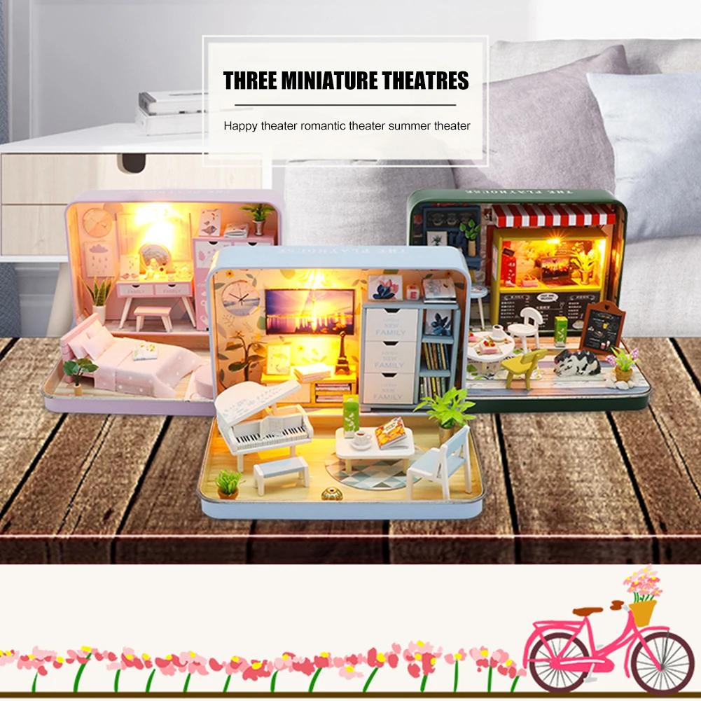 

Mini Wooden Dollhouse Miniature Kids Toys Furniture Kit Manual Assembly Doll Houses Roombox Creative Gifts Home Decor