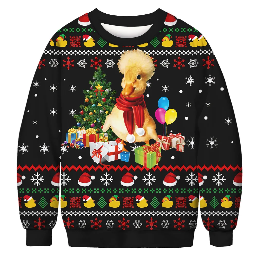 Puppy Christmas Digital Printing Women's Round Neck Pullover Sweatshirt Men's Long Sleeve Fashion Casual Sweater New