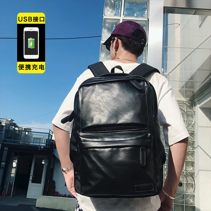 

Модный простой молодежный рюкзак для мужчин и женщин, кожаный ранец в корейском студенческом стиле, школьный портфель для компьютера