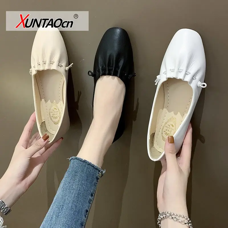 

2021 Summer Ladies Simple White Shallow Dress Low Heels Pumps Women's Square Head Elastic Leather Work Boat Shoes Size 35-40