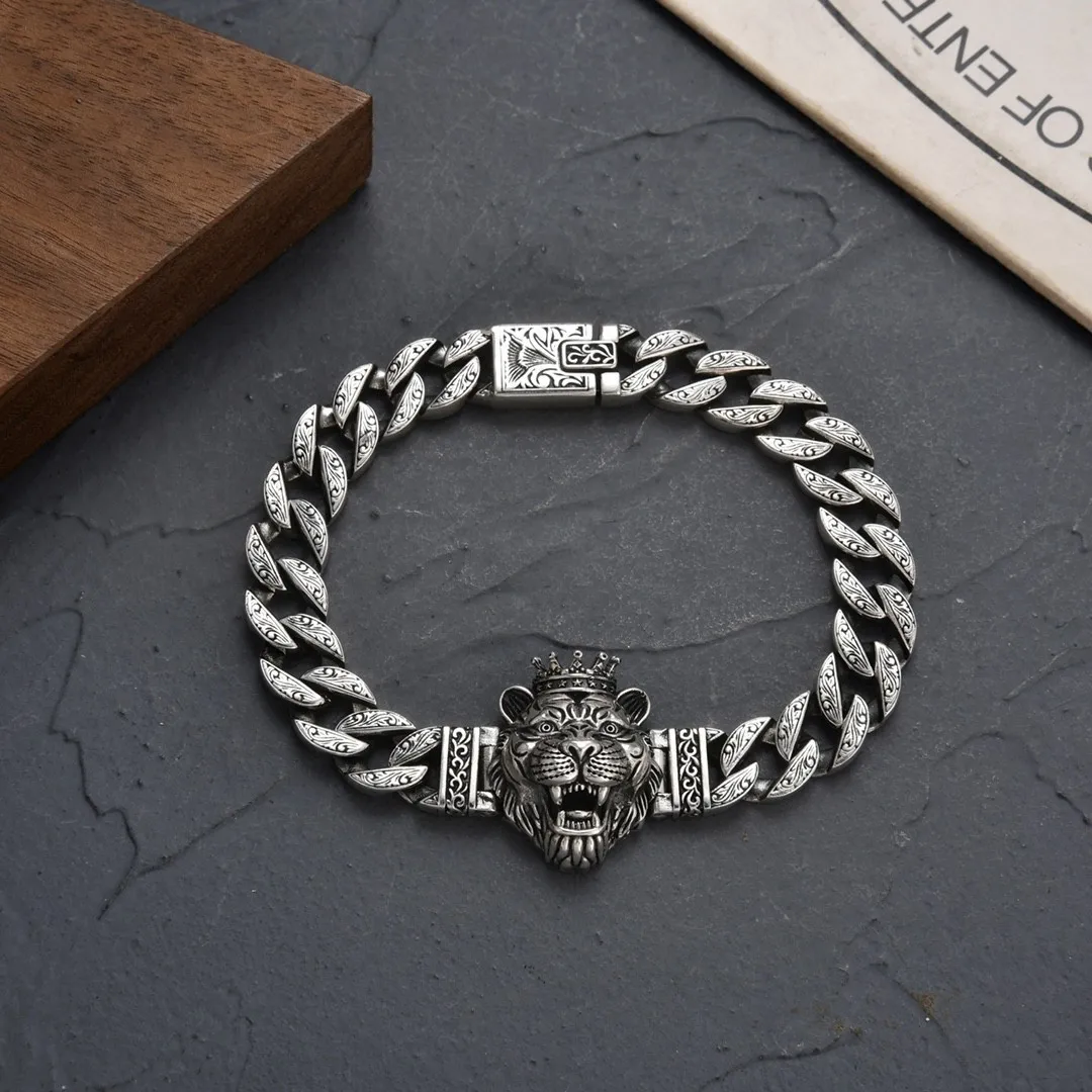 

S925 Sterling Silver Lo Fu Tau Men's Bracelet European and American Fashion Punk Hip-hop Trendsetters Wear A Bracelet Alone