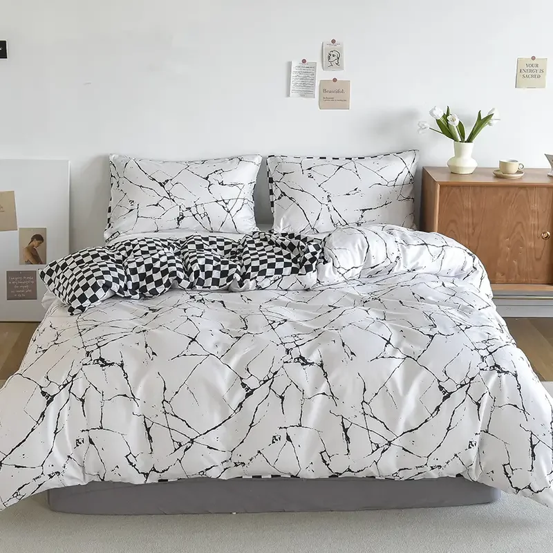 

HMTX 3pcs Marble Print Duvet Cover Set