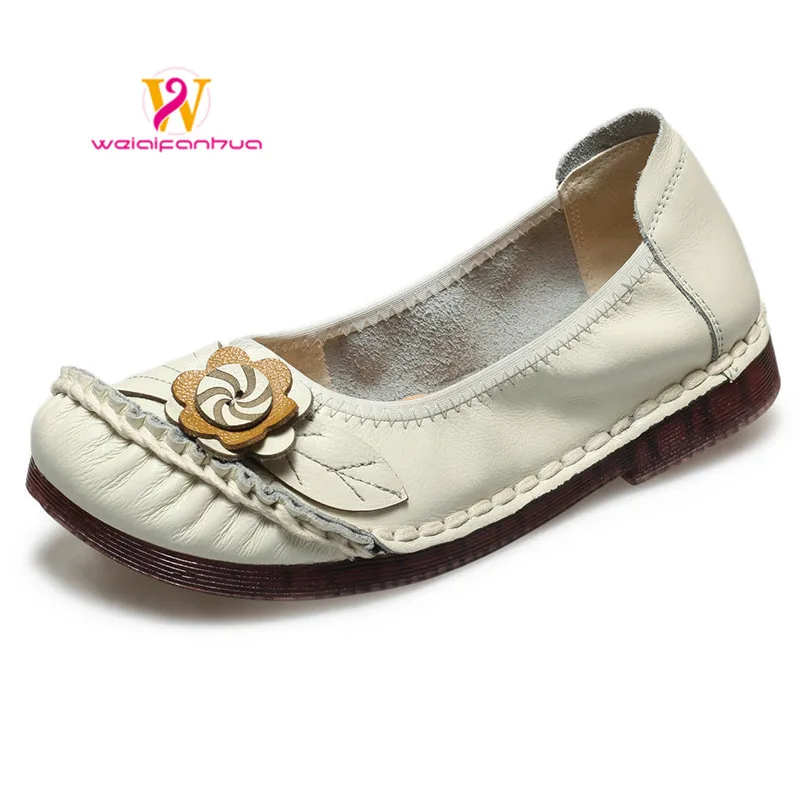 

mom shoes flat bottom new genuine leather spring 2023 new non-slip flower single shoes comfortable casual women's shoes