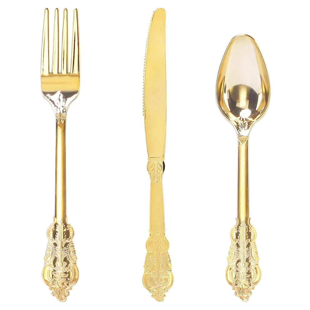 

72 Pieces Gold Plastic Silverware- Disposable Flatware -Heavyweight Plastic Cutlery- Includes 24 Forks, 24 Spoons, 24 Knives