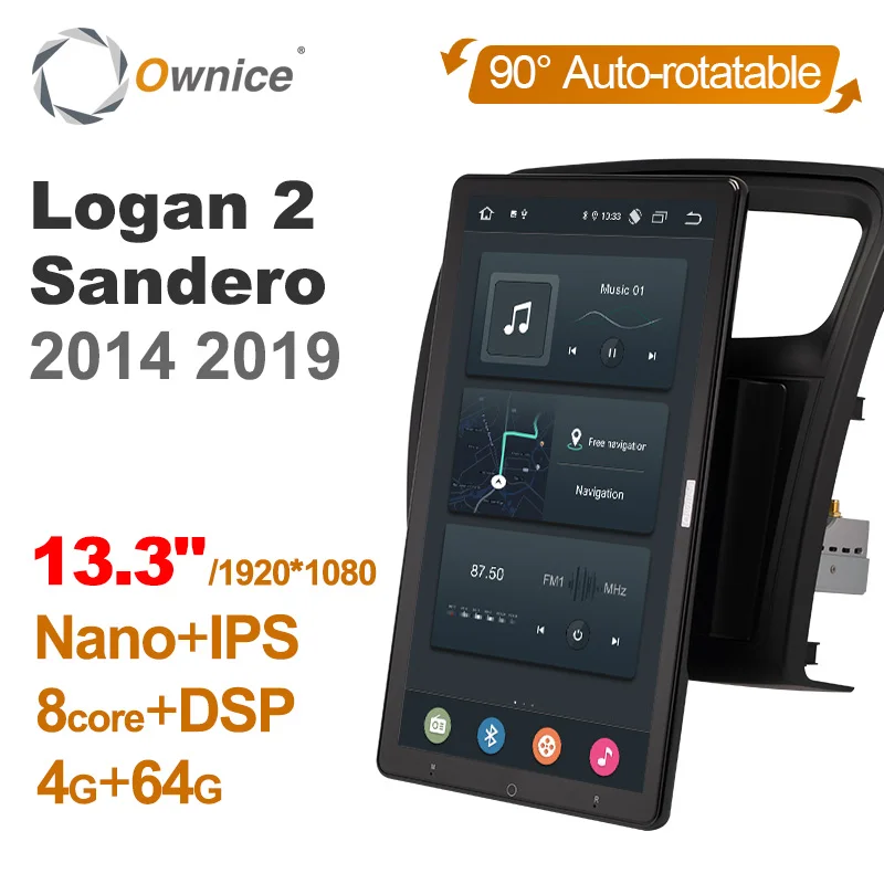 

Auto Rotatable 1920*1080 13.3 Ownice Android 10.0 Car Multimedia for Renault Logan 2 Sandero 2014 2019 Symbol Car Auto Radio