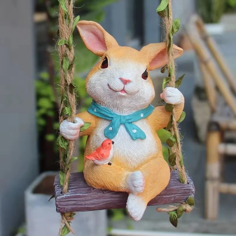 

Pastoral Swing Bunny Deer Resin Accessories Garden Balcony Outdoor Figurines Decoration Homestay Yard Tree Sculpture Ornaments