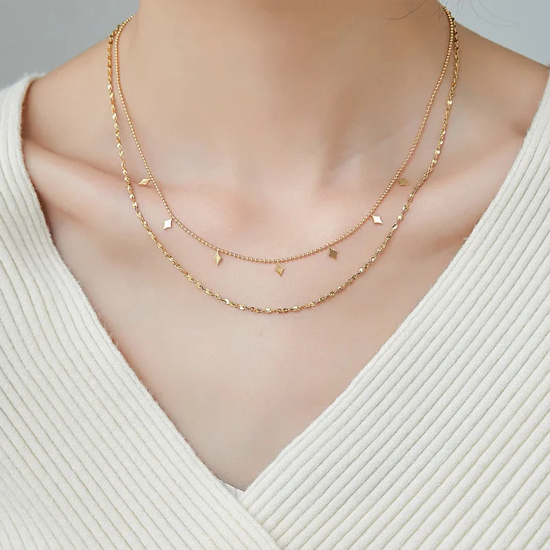 

G&D Luxury Trendy Minimalist Gold Color Plated Titanium Steel Double Layer Necklace for Women Jewelry Party Gift Non-fadding