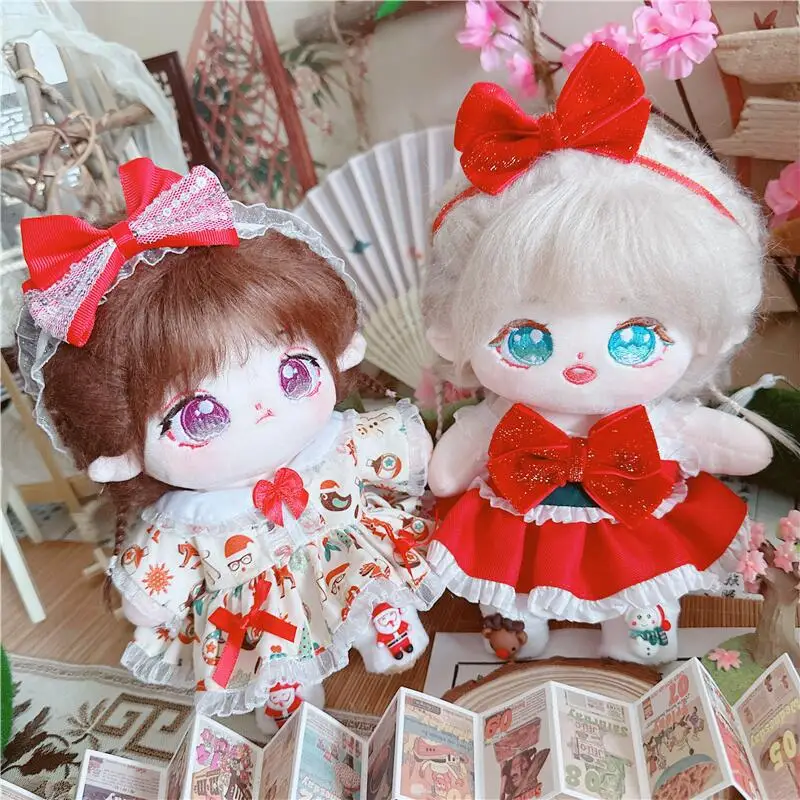 

20cm Doll Clothes Christmas Mini Kpop Red Dress Hairband Suit Kawaii Children Plush Toys Accessories Gifts Free Shipping Items