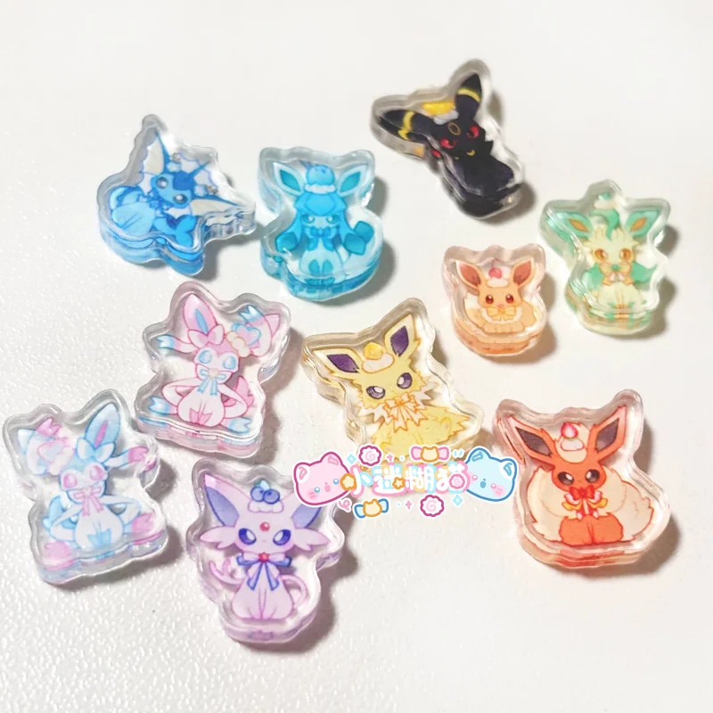 Фото Акриловый брелок Sylveon Shaker с плавающими мини-шармами Eeveelution, подвеска для сумки, милый кавайный карманный монстр для фанатов игр и коллекционеров №2