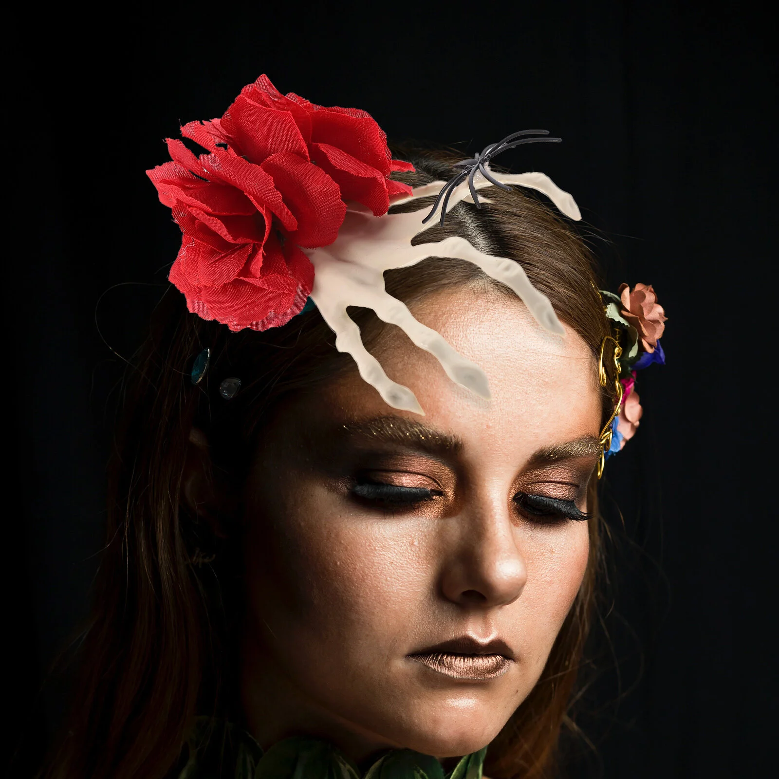 2 Pcs The Witch Girl Hair Accessories Rose Clips Hand Flower Plastic Halloween