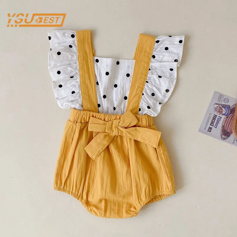 

New Infant Baby Girls Sleeveless Dot Jumpsuit Newborn Baby Girls Fake Two Piece Clothes Rompers Summer Kids Baby Girls Rompers