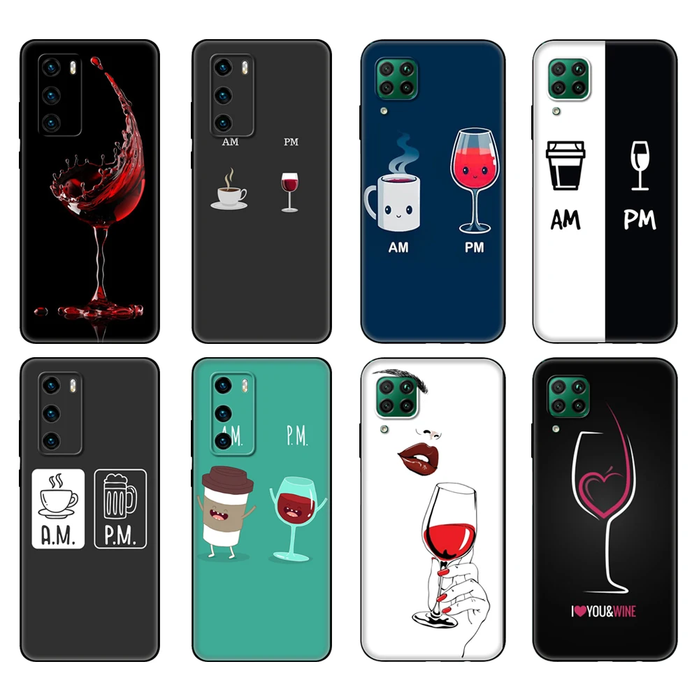 

Черный чехол из ТПУ для Huawei P30 Lite P30 Pro P40, чехол для Huawei P40 LITE E P Smart 2020, чехол с чашкой кофе, вина