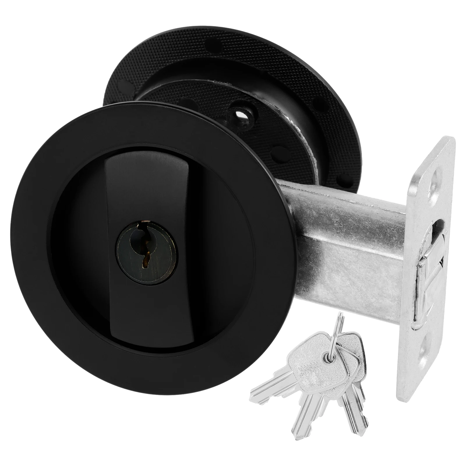 Bed/Bath Pocket Door Lock and Pull Round Privacy Door Lock with Key Recessed 2 Sided Invisible Sliding Door Locks Hardware for 1 images - 6