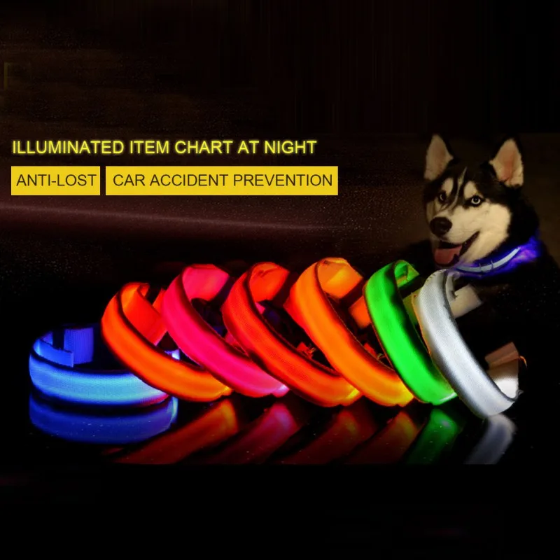 

USB Charging Led Dog Collar Nylon Light Up Collar Fashion LED Glowing Dog Collar Adjustable Pet Products S-XL