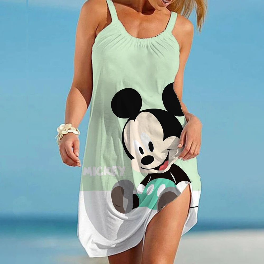 Disney Minnie Mickey Mouse Women's Dress Vintage Woman Beach Dress Sling Midi Sleeveless Dress Boho Brand Streetwear Night Dress