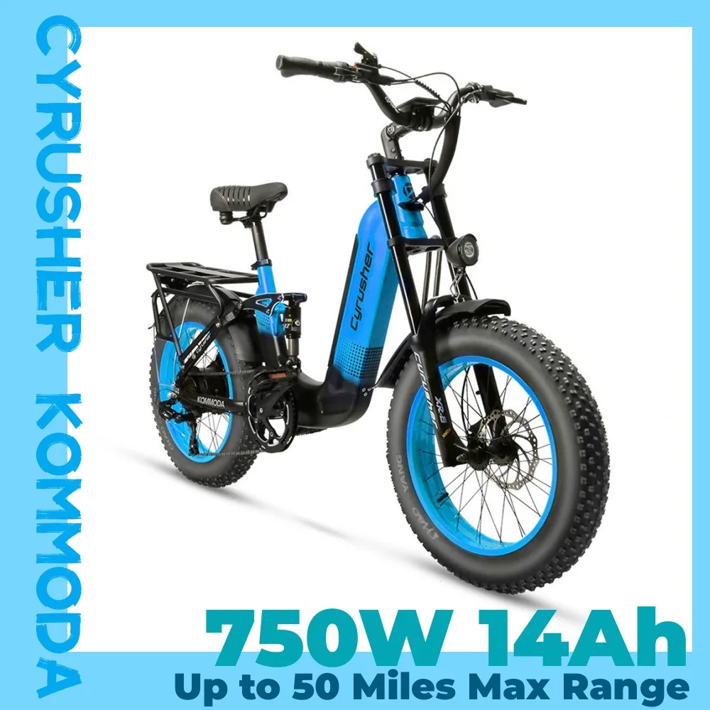 Cyrusher Kommoda Step-through Full Suspension Electric Bike for Adults Fat Tire BaFang 750W Motor  48V14ah Lithium-ion Battery