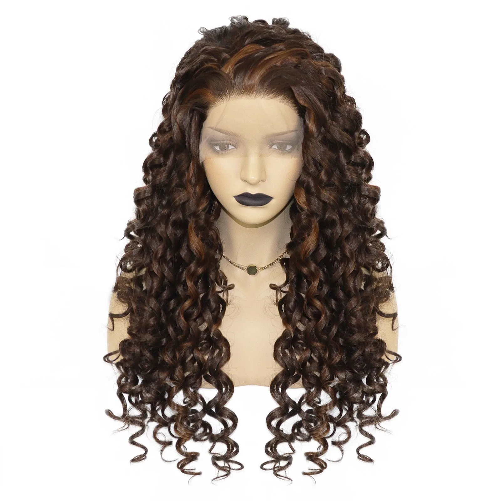 ANOGOL Synthetic Free Part Lace Wig 13*2.5 Long Kinky Curly Lace Front Wig 26 Inch Dark Brown Hair For Black Women