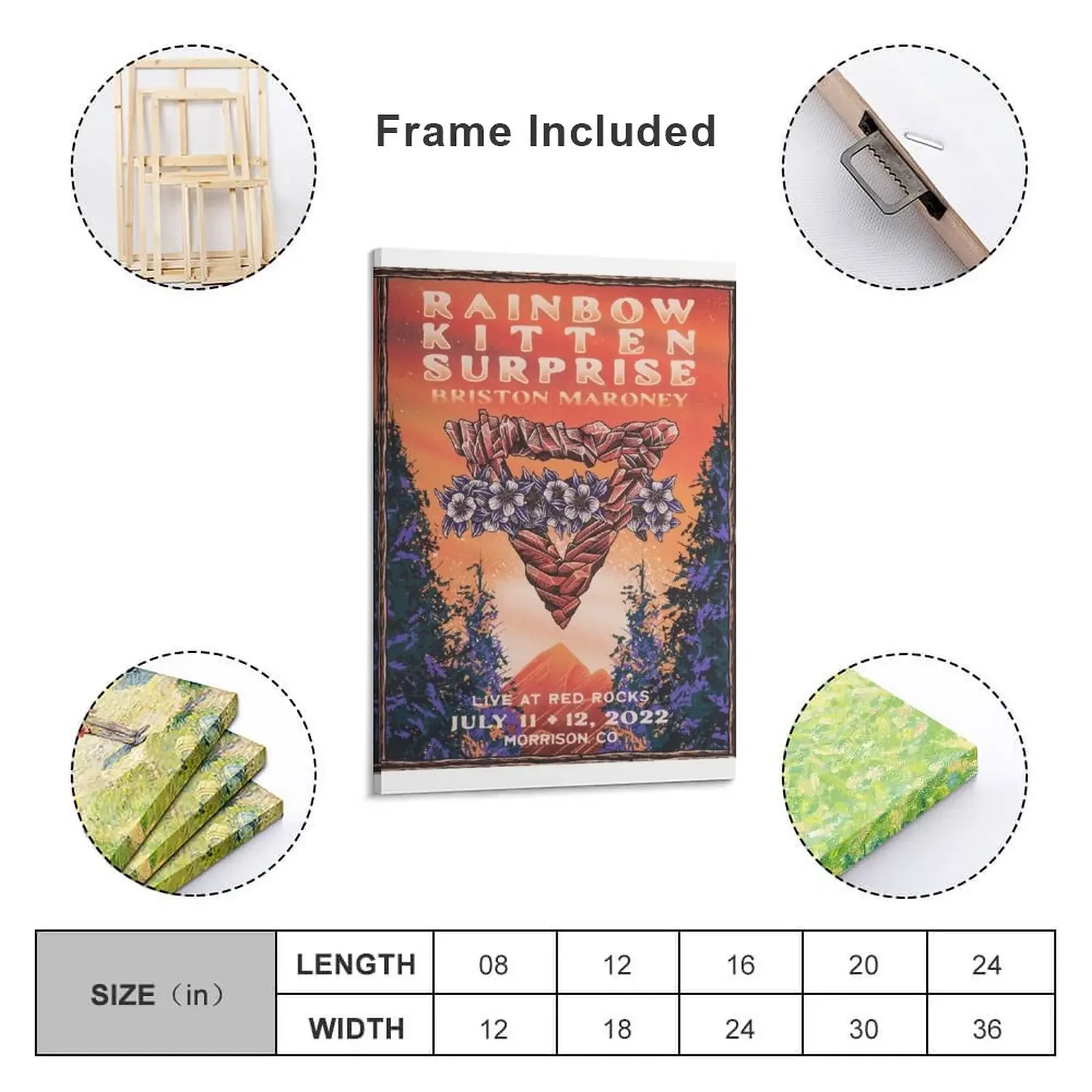 Радужный котенок сюрприз на красной скале волшебная луна зеленая Картина холсте