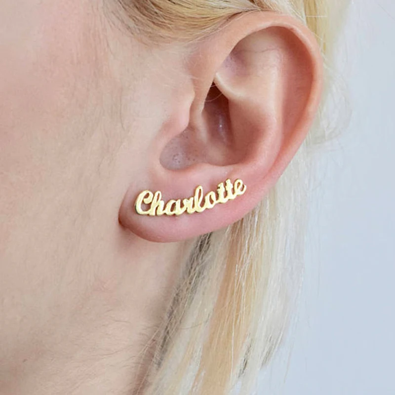 

1 Pair Personalized Custom Name Earrings For Women Customize Initial Cursive Nameplate Stud Earring Gift For Best Friend Girls